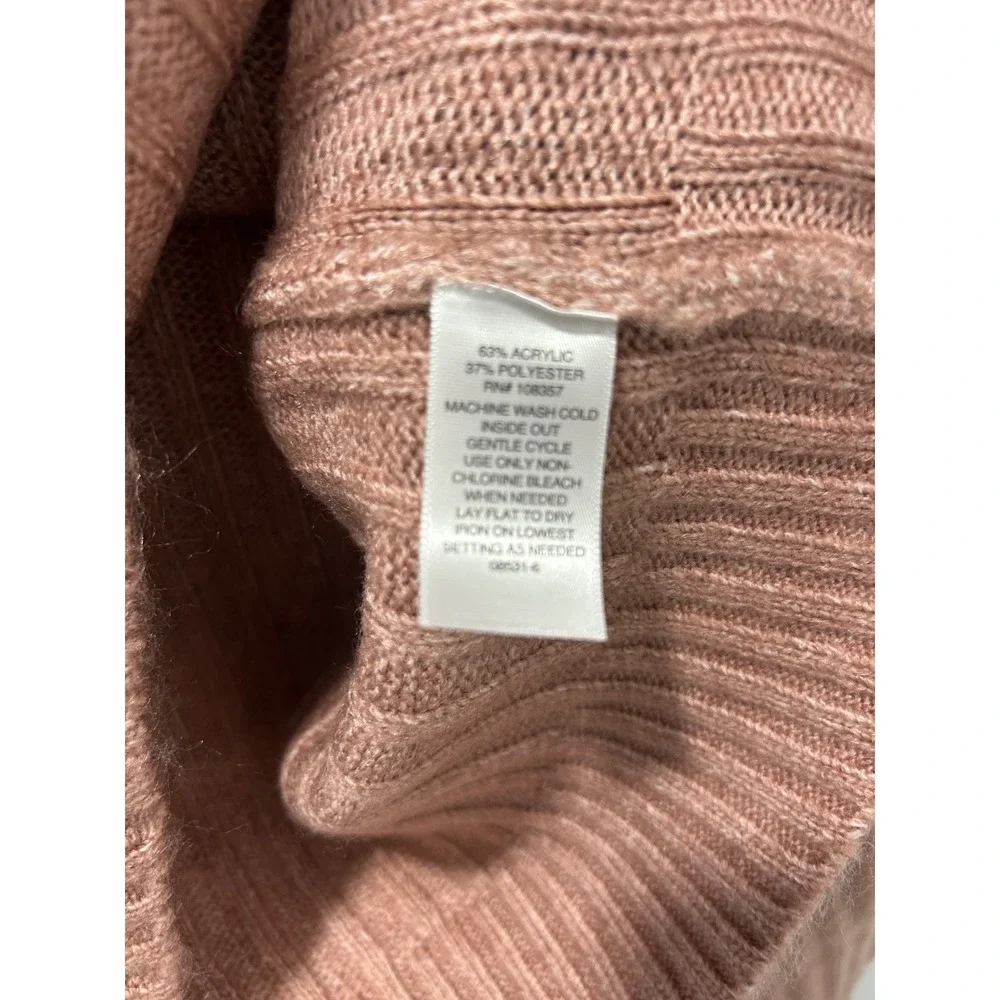 NWT Liz Claiborne Women Pearl Embellished Puff Sleeve Ribbed Knit Sweater Pink L